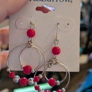 Kohl's Red and Silver Double Hoop Earrings